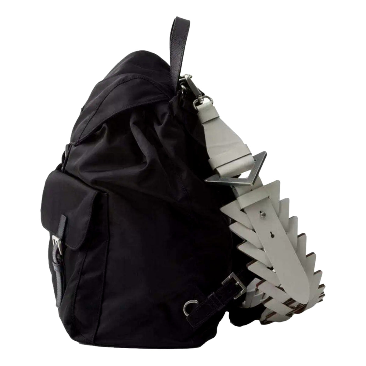 Prada White Leather Interwoven Shoulder Strap with Triangle Logo - available at Queen Bee of Beverly Hills. 