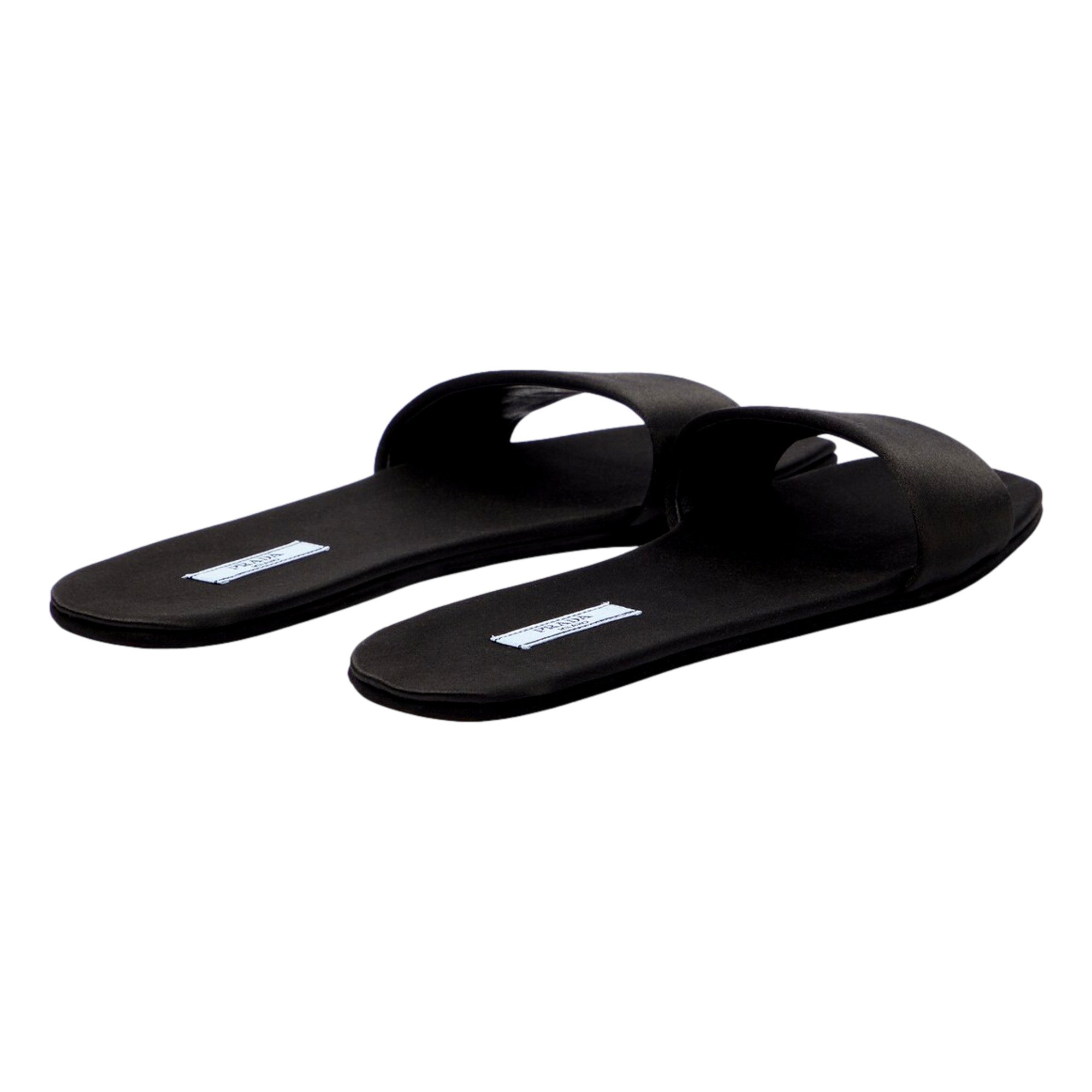 Prada Black Silk Satin Slides with Matching Travel Case Holder