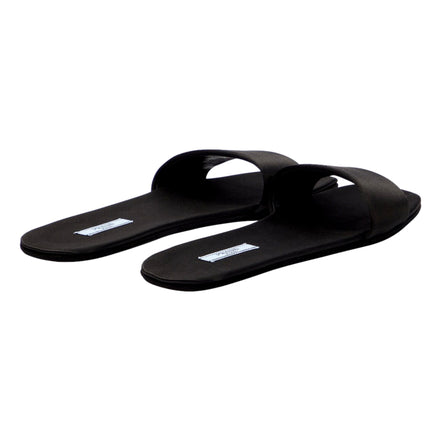 Prada Black Silk Satin Slides with Matching Travel Case Holder