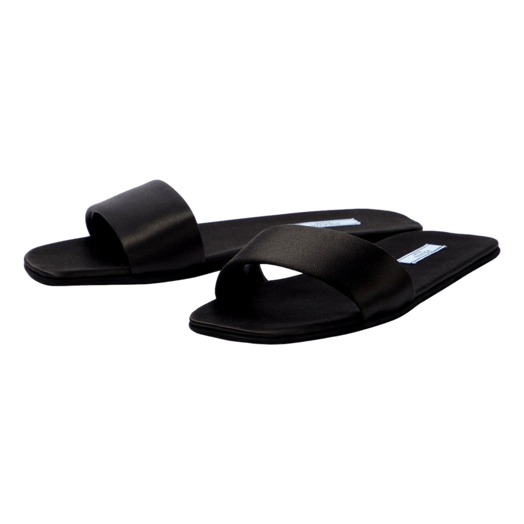 Prada Black Silk Satin Slides with Matching Travel Case Holder