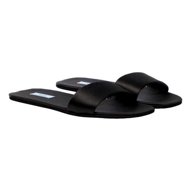 Prada Black Silk Satin Slides with Matching Travel Case Holder