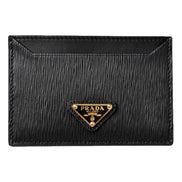 Prada Vitello Move Black Gold Leather Small Card Holder Case Wallet