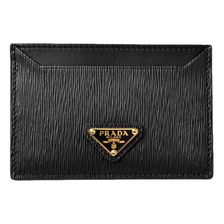 Prada Vitello Move Black Gold Leather Small Card Holder Case Wallet