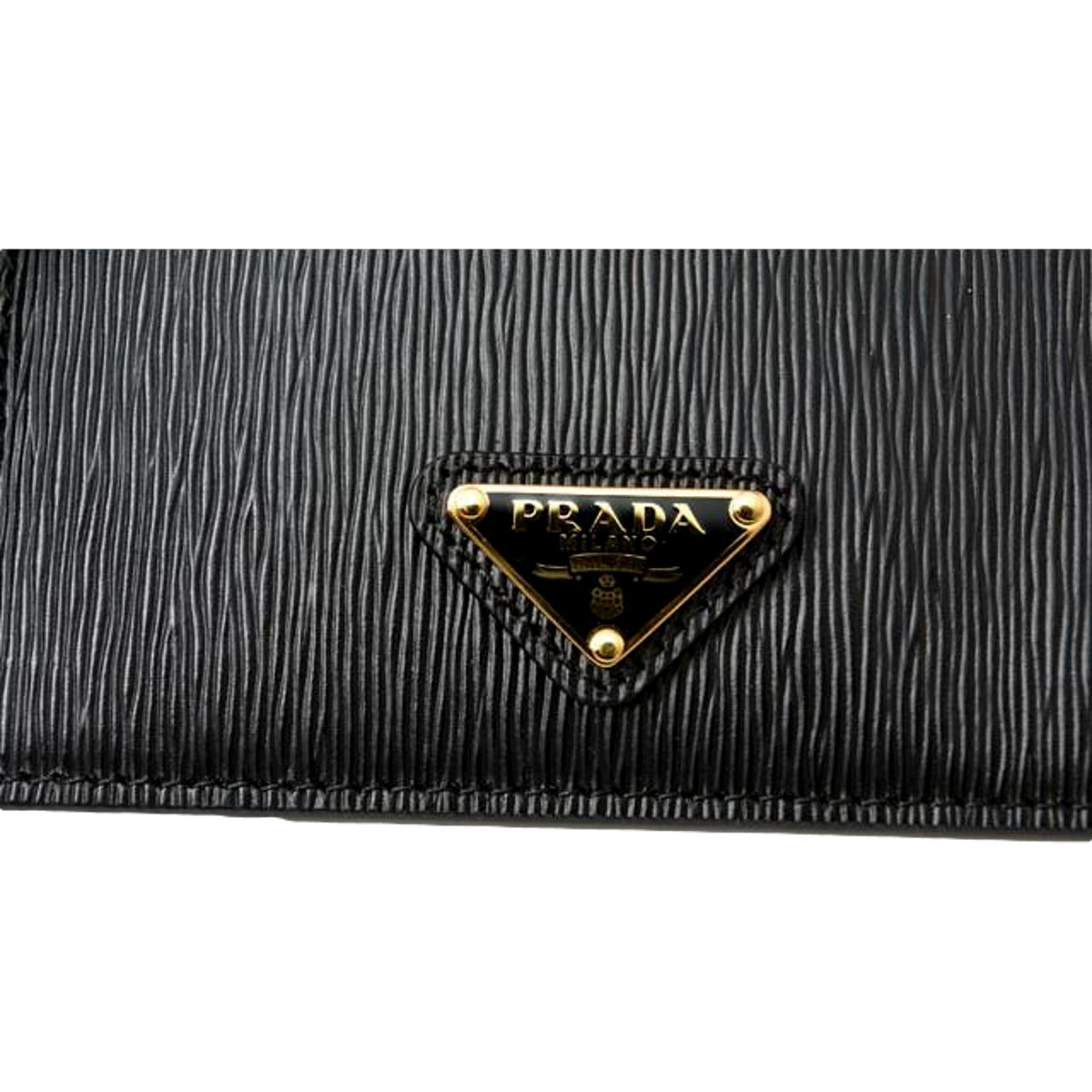 Prada Vitello Move Black Gold Leather Small Card Holder Case Wallet