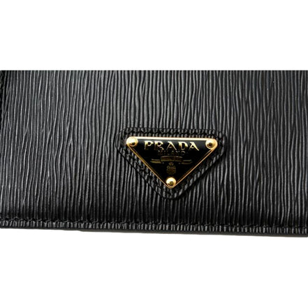 Prada Vitello Move Black Gold Leather Small Card Holder Case Wallet