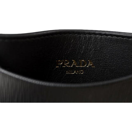 Prada Vitello Move Black Gold Leather Small Card Holder Case Wallet