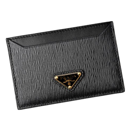 Prada Vitello Move Black Gold Leather Small Card Holder Case Wallet