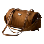 Prada Small Re-Nylon and Saffiano Leather Duffel Bag Brown - available at Queen Bee of Beverly Hills. 