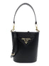 Prada Soft Calf Leather Bucket Crossbody Handbag Nero Black available at Queen Bee of Beverly Hills