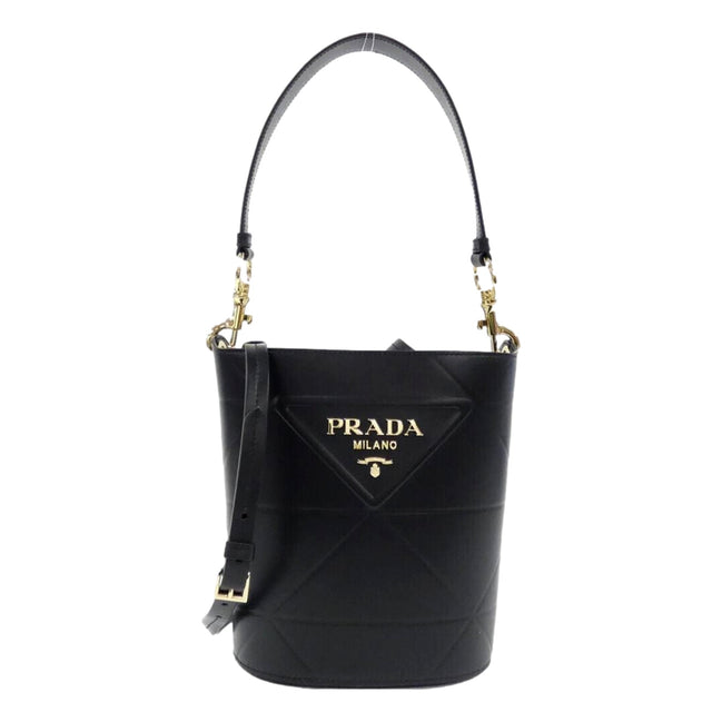 Prada Soft Calf Leather Bucket Crossbody Handbag Nero Black available at Queen Bee of Beverly Hills