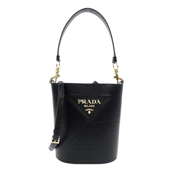 Prada Soft Calf Leather Bucket Crossbody Handbag Nero Black available at Queen Bee of Beverly Hills