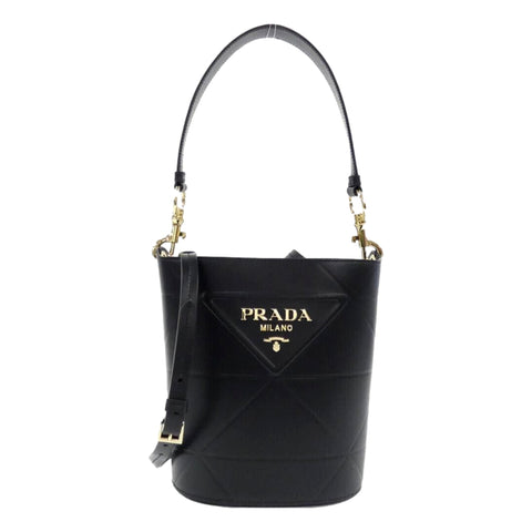 Prada Soft Calf Leather Bucket Crossbody Handbag Nero Black available at Queen Bee of Beverly Hills