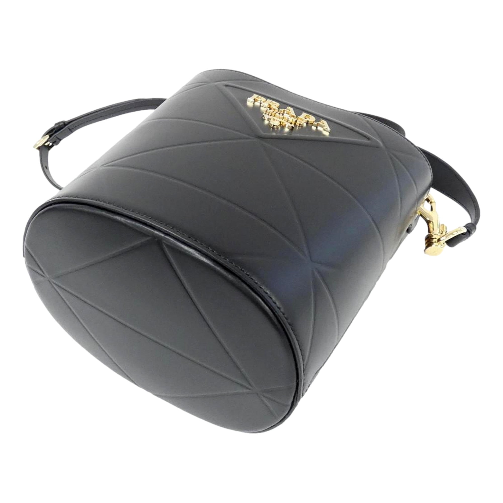 Prada Soft Calf Leather Bucket Crossbody Handbag Nero Black available at Queen Bee of Beverly Hills