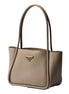 Prada Soft Grain Leather Argilla Grey Small Shopping Shoulder Tote available at Queen Bee of Beverly Hills