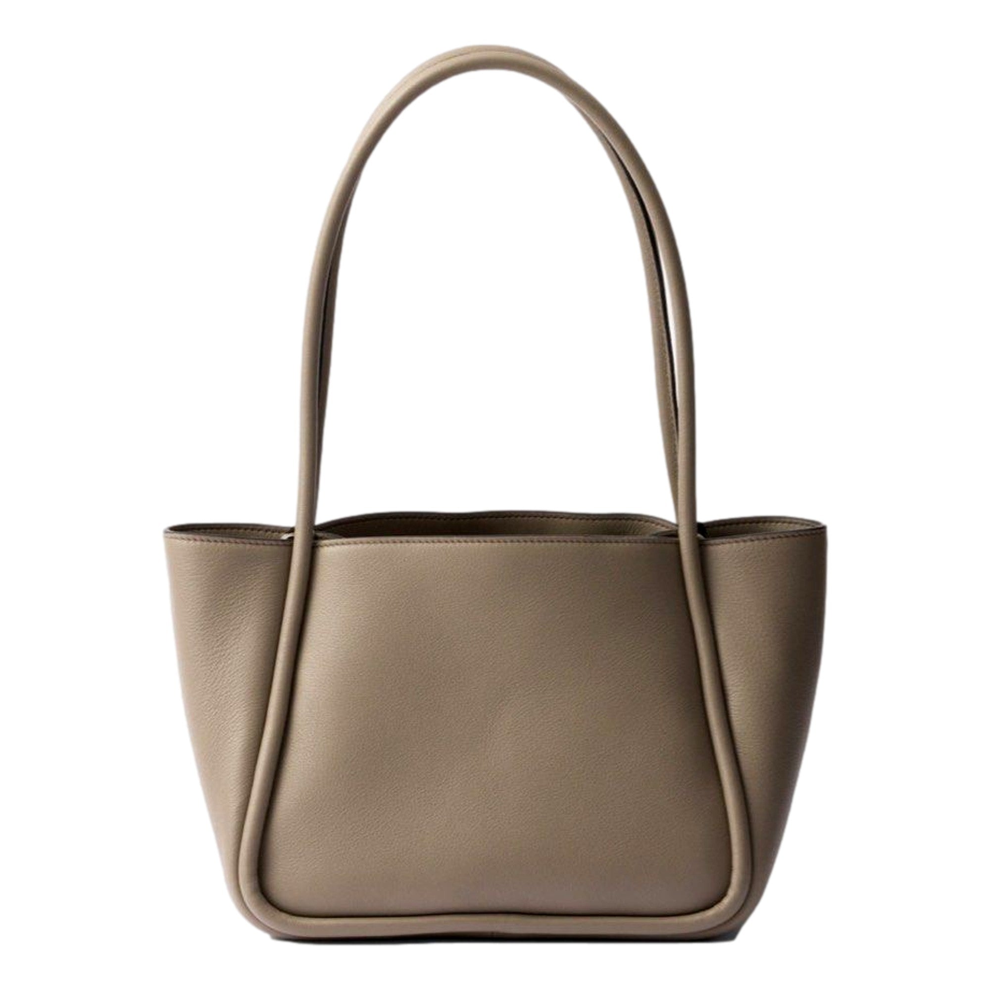 Prada Soft Grain Leather Argilla Grey Small Shopping Shoulder Tote available at Queen Bee of Beverly Hills