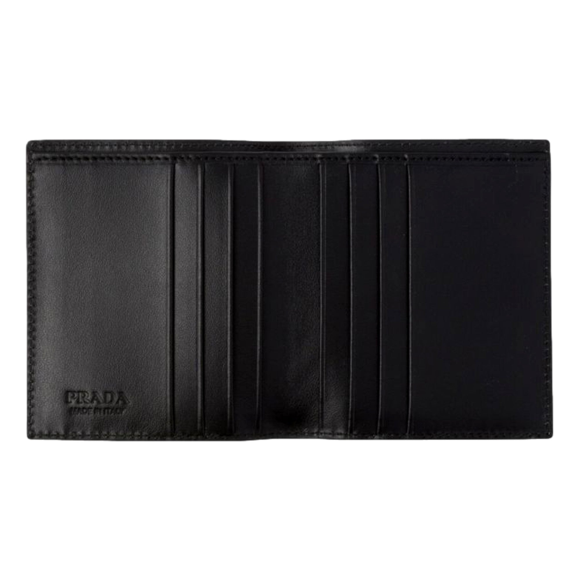 Prada Spazzolato Foldover Card Wallet Metallic Silver Embossed Leather available at Queen Bee of Beverly Hills