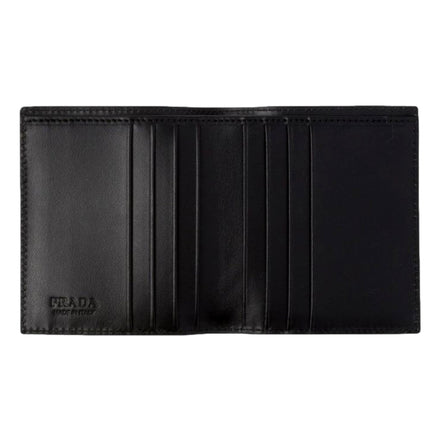 Prada Spazzolato Foldover Card Wallet Metallic Silver Embossed Leather available at Queen Bee of Beverly Hills