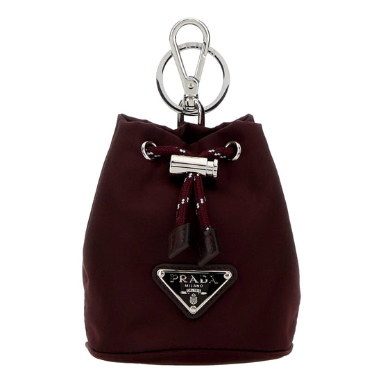 Prada Speedrock Burgundy Re-Nylon Drawstring Pouch Bag Charm - available at Queen Bee of Beverly Hills. 