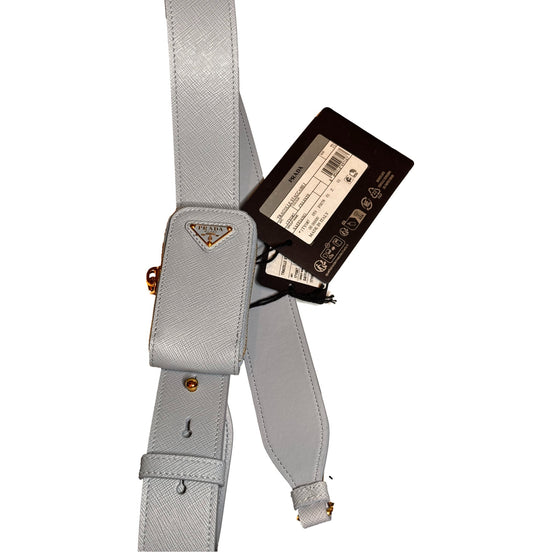 Prada Saffiano Leather Strap with Mini Pouch Celeste Blue Gold Hardware