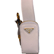 Prada Saffiano Leather Strap with Mini Pouch Celeste Blue Gold Hardware