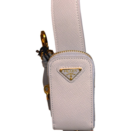 Prada Saffiano Leather Strap with Mini Pouch Celeste Blue Gold Hardware