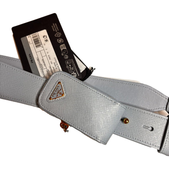 Prada Saffiano Leather Strap with Mini Pouch Celeste Blue Gold Hardware