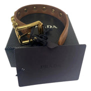 Prada Studded Brown Leather Bracelet Gold Tone Hardware