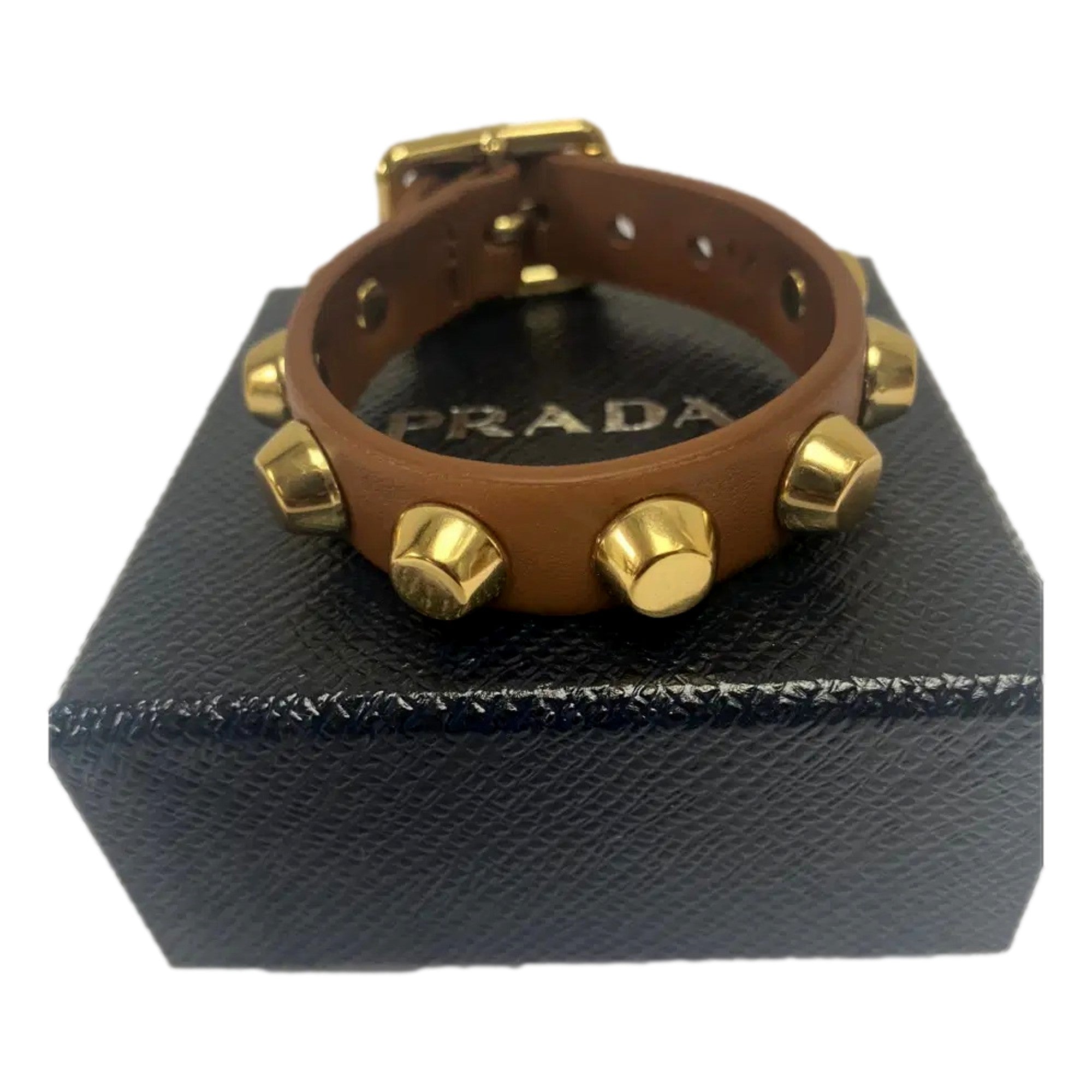 Prada Studded Brown Bracelet Gold Tone | Queen Bee of Beverly Hills