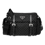 Prada Black Studded Re-Nylon Shoulder Bag with Silver Studs - available at Queen Bee of Beverly Hills. 