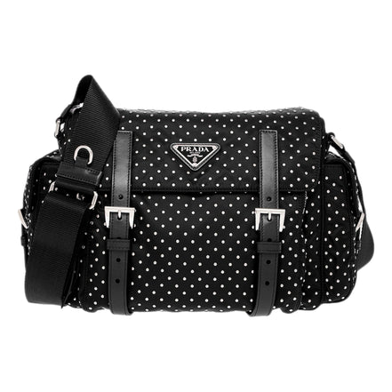 Prada Black Studded Re-Nylon Shoulder Bag with Silver Studs - available at Queen Bee of Beverly Hills. 