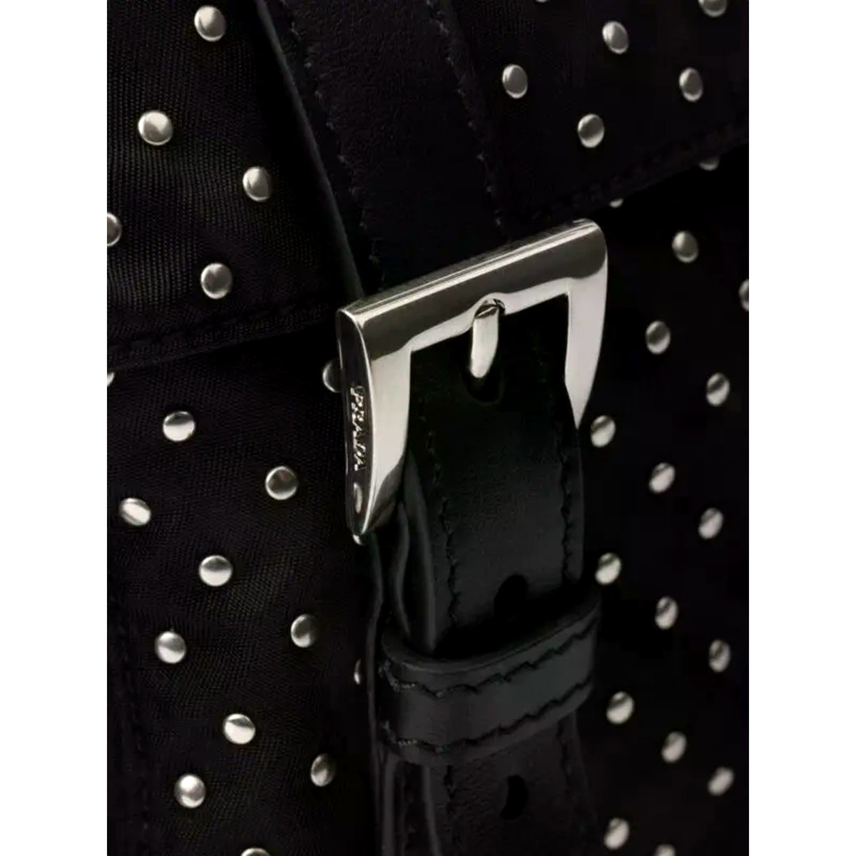 Prada Black Studded Re-Nylon Shoulder Bag with Silver Studs - available at Queen Bee of Beverly Hills. 