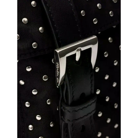 Prada Black Studded Re-Nylon Shoulder Bag with Silver Studs - available at Queen Bee of Beverly Hills. 