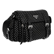 Prada Black Studded Re-Nylon Shoulder Bag with Silver Studs - available at Queen Bee of Beverly Hills. 