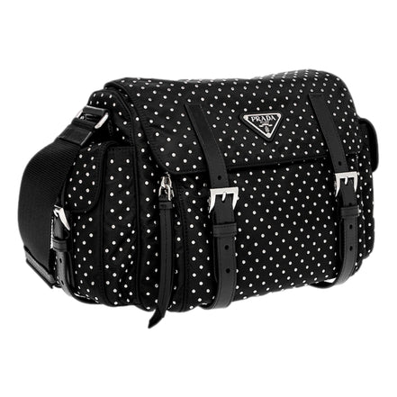 Prada Black Studded Re-Nylon Shoulder Bag with Silver Studs - available at Queen Bee of Beverly Hills. 