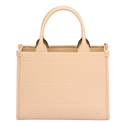 Prada Symbole Soft Calfskin Leather Sabbia Sand Triangle Quilted Mini Tote Bag available at Queen Bee of Beverly Hills