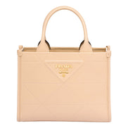 Prada Symbole Soft Calfskin Leather Sabbia Sand Triangle Quilted Mini Tote Bag available at Queen Bee of Beverly Hills