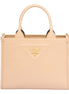 Prada Symbole Soft Calfskin Leather Sabbia Sand Triangle Quilted Mini Tote Bag available at Queen Bee of Beverly Hills