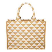 Prada Symbole Beige Chalk White Jacquard Small Tote Bag - available at Queen Bee of Beverly Hills. 