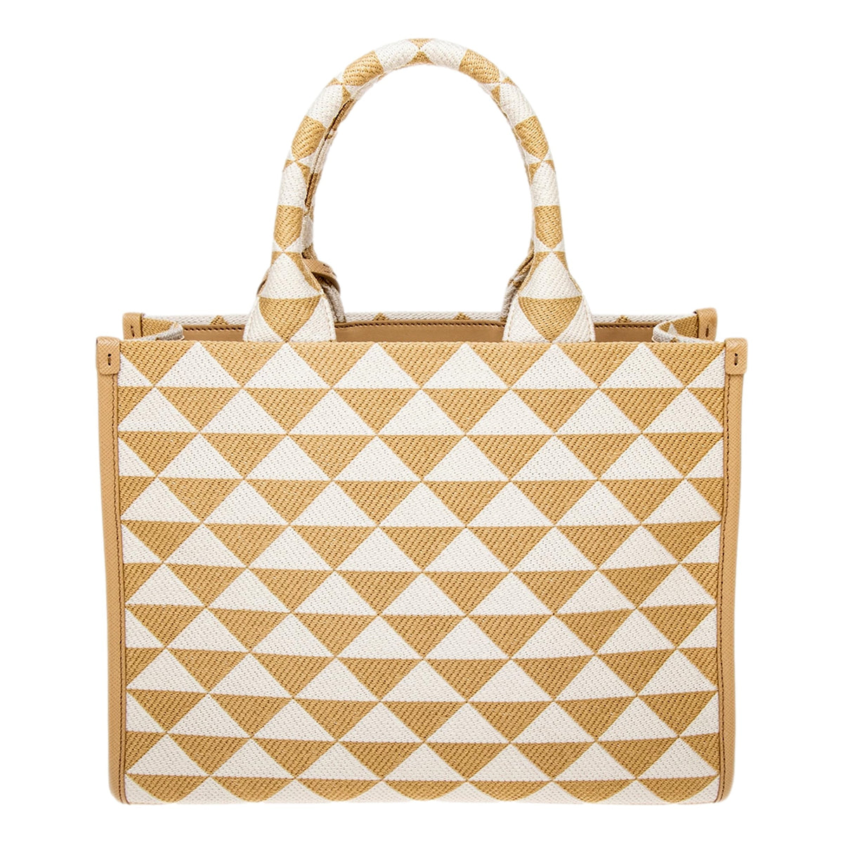 Prada Symbole Beige Chalk White Jacquard Small Tote Bag - available at Queen Bee of Beverly Hills. 