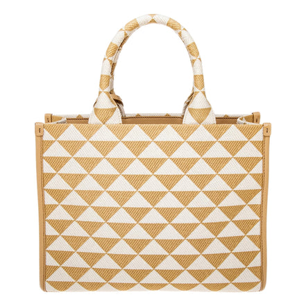 Prada Symbole Beige Chalk White Jacquard Small Tote Bag - available at Queen Bee of Beverly Hills. 