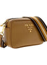 Prada Tan Caramel Leather Crossbody Bag Web Stripe Strap available at Queen Bee of Beverly Hills