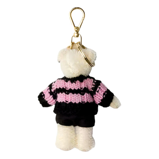 Prada Teddy Bear Cotton Mohair Bag Charm in Black Pink - available at Queen Bee of Beverly Hills. 