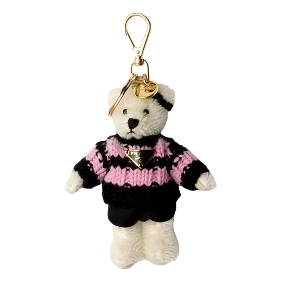 Prada Teddy Bear Cotton Mohair Bag Charm in Black Pink - available at Queen Bee of Beverly Hills. 