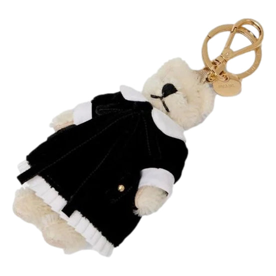 Prada Teddy Bear Cotton Mohair Bag Charm Keychain Black Dress - available at Queen Bee of Beverly Hills. 