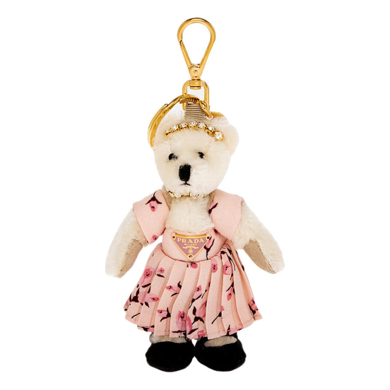 Prada Teddy Bear Crystal Cotton Mohair Bag Charm Keychain Pink Floral - available at Queen Bee of Beverly Hills. 