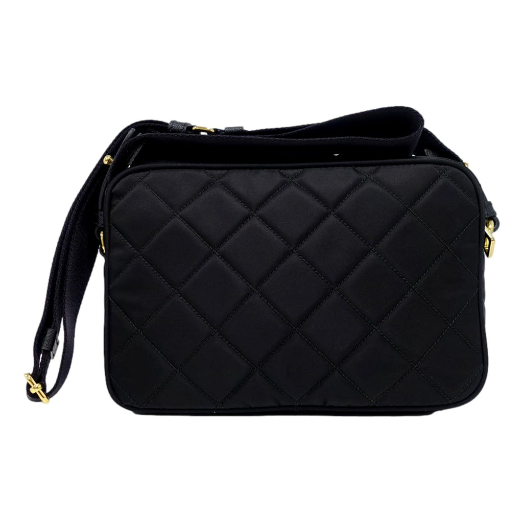 Prada Black Tessuto Nylon Quilted Triangle Logo Cross Body Bag