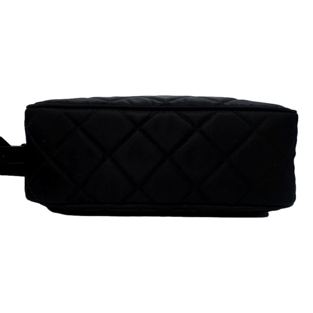 Prada Tessuto Black Quilted Nylon Triangle Logo Camera Crossbody Bag at_Queen_Bee_of_Beverly_Hills