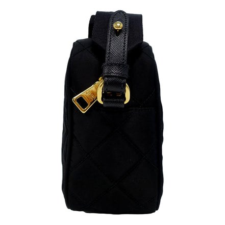 Prada Tessuto Black Quilted Nylon Triangle Logo Camera Crossbody Bag available at Queen Bee of Beverly Hills