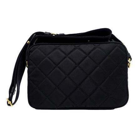 Prada Tessuto Black Quilted Nylon Triangle Logo Camera Crossbody Bag available at Queen Bee of Beverly Hills