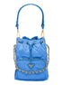 Prada Tessuto Nylon Pervinca Blue Duet Drawstring Quilted Bucket Bag available at Queen Bee of Beverly Hills